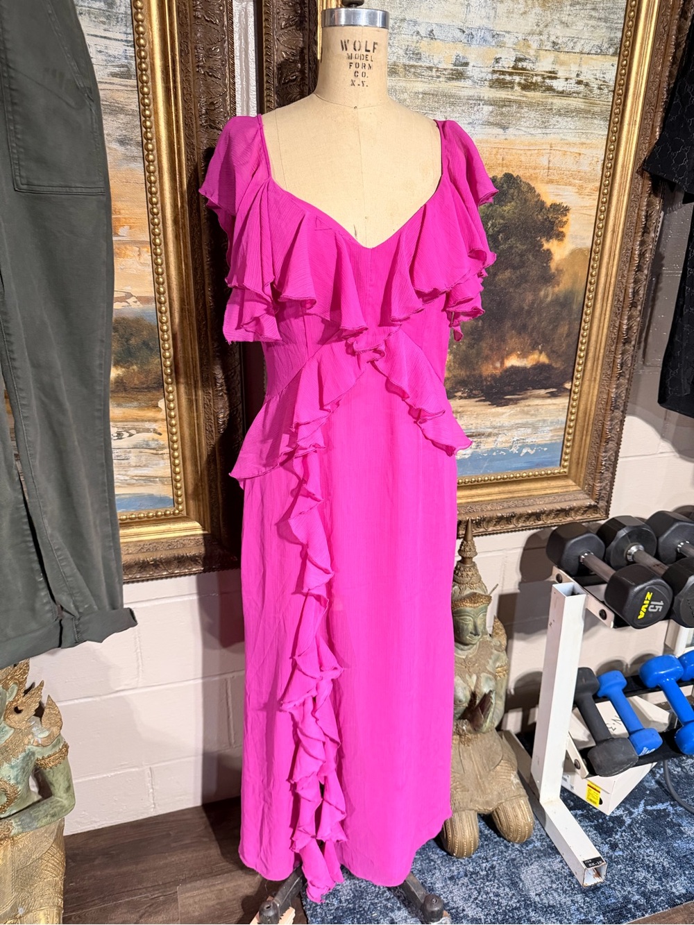 Zara Fuchsia Ruffled High-Low Maxi Dress - Picture 3 of 6